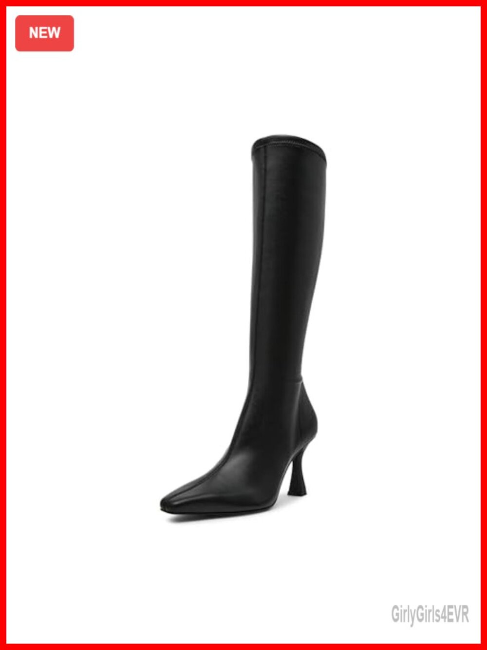 Knee High Stiletto Boot PU Rubber Sole Closed Toe